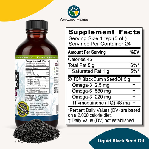 Suplemento De Óleo De Semente Preta Amazing Herbs Premium 12 - Imagem 2