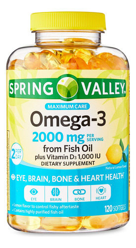 Omega 3 2000mg Mais D3 1000iu Spring Valley 120 Cápsulas
