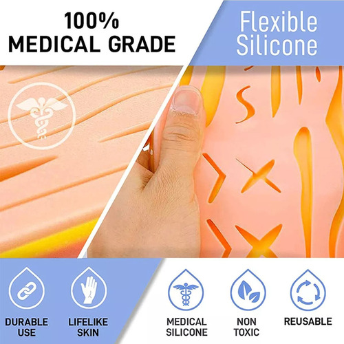 Simulador Avançado Kit Sutura Treino Pele Silicone - Imagem 7