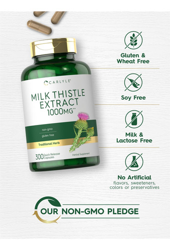 Suplemento Carlyle Milk Thistle 1000mg | 300 Cápsulas - Imagem 4