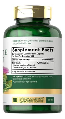 Suplemento Carlyle Milk Thistle 1000mg | 300 Cápsulas - Imagem 2