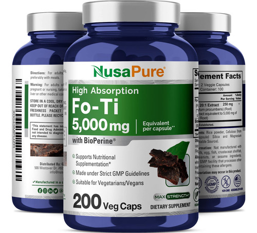 Suplemento Nusapure Fo-ti 5000 Mg Por 200 Cápsulas Vegetais - Imagem 4