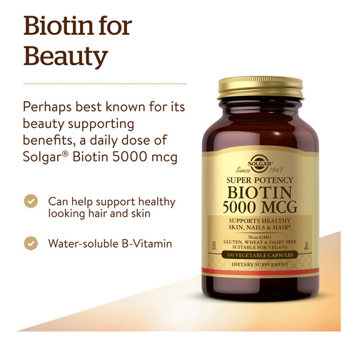 Vitamina B Solgar Biotina 5000mcg 100 Cápsulas Vegetais - Imagem 2