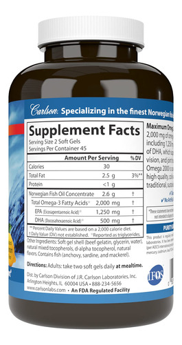Suplemento Carlson Maximum Omega 2000 90 Cápsulas Gelatinosa - Imagem 2