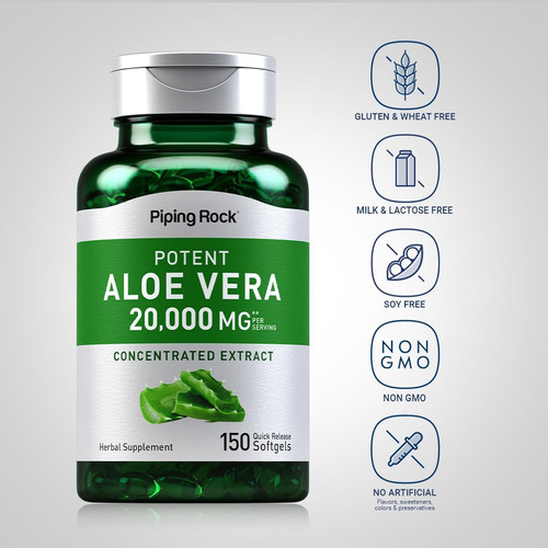 Piping Rock Aloe Vera Cápsulas Mg | 150 Cápsulas Gelatinosas - Imagem 3
