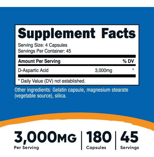 Cápsulas De Ácido D-aspártico (daa) Nutricost 3000 Mg Por Po - Imagem 2