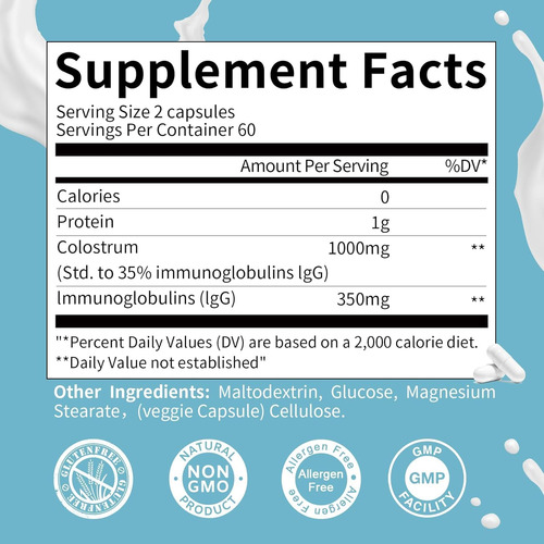 Cápsulas De Colostro Bovino 1000mg-suplemento De Lactoferrin - Imagem 8