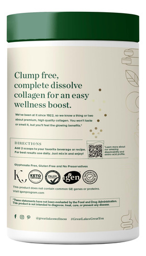 Peptídeos De Colágeno Em Pó Great Lakes Wellness 473ml Unfla - Imagem 4