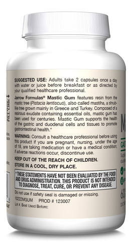 Suplemento Jarrow Formulas Mastic Gum 1000 Mg 60 Cápsulas Ve - Imagem 9