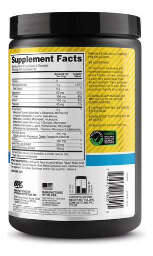 Suplemento Optimum Nutrition Amino Energy Pineapple 30 Serv - Imagem 8