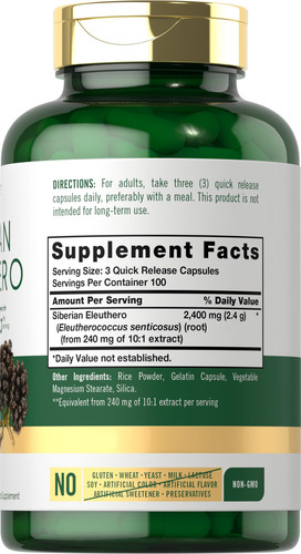 Suplemento Carlyle Siberian Eleuthero 2400mg 300 Cápsulas - Imagem 2
