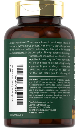 Suplemento De Cúrcuma Tahoe Nutritionals | 1500mg | 150 Cáps - Imagem 3