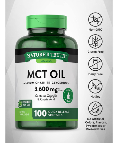 Cápsulas De Óleo Mct Natures Truth | 100 Cápsulas Gelatinosa - Imagem 3