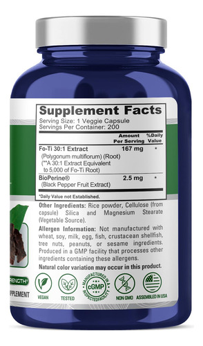 Suplemento Nusapure Fo-ti 5000 Mg Por 200 Cápsulas Vegetais - Imagem 2