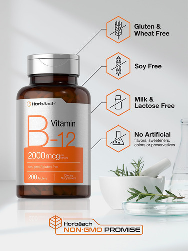 Suplemento De Vitamina B12 Horbäach 2000mcg 200 Comprimidos - Imagem 4