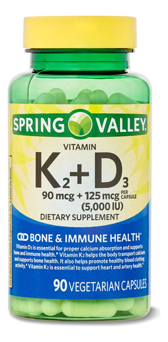 Vitamina K2 + D3 Spring Valley 90 Cápsulas Vegetarianas