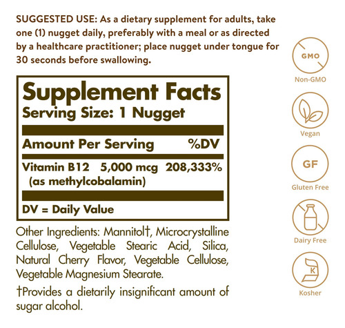 Suplemento Solgar Metilcobalamina Vitamina B12 5000mcg 60ct - Imagem 6