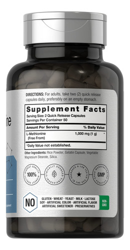 Suplemento Horbäach L-metionina 1000mg 100 Cápsulas - Imagem 2