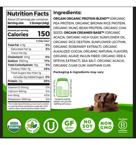 Suplemento Orgain, Vegan, Biológico, 920 Gramas - Imagem 2