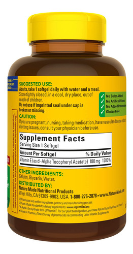 Vitamina E Nature Made 180 Mg (400 Ui) Dl-alpha 300 Cápsulas - Imagem 8