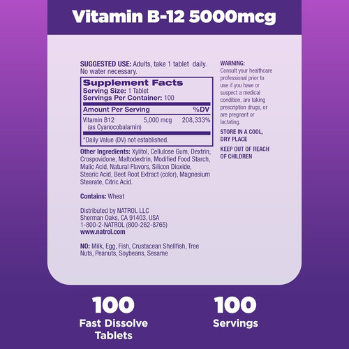 Comprimidos De Dissolução Rápida De Vitamina B12 Natrol, Pro - Imagem 5
