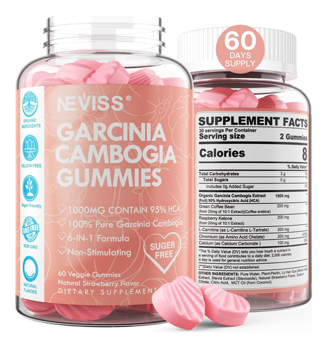 Garcinia Cambogia Sem Açúcar Gummies 1000mg 95% Hca Com L-ca