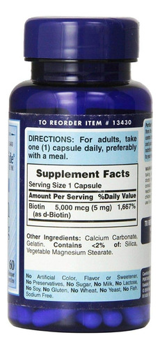 Cápsulas De Vitaminas Puritans Pride, Super Biotina, 5000 Mc - Imagem 2