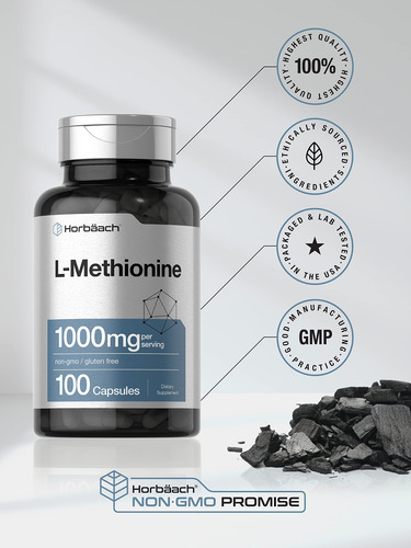 Suplemento Horbäach L-metionina 1000mg 100 Cápsulas - Imagem 5