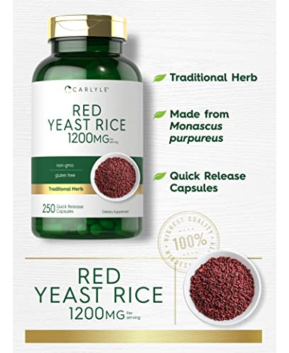 Suplemento Carlyle Red Yeast Rice 1200 Mg 250 Cápsulas - Imagem 3