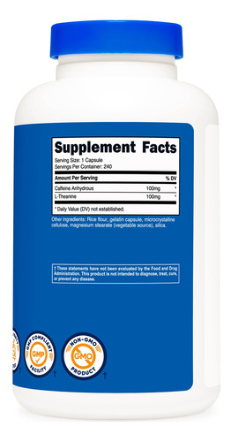 Suplemento De Cafeína Nutricost Com L-teanina 240 Cápsulas - Imagem 5