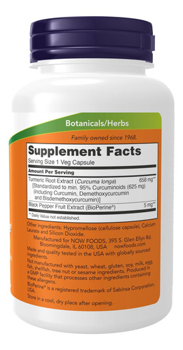 Suplementos Now, Curcumina De Cúrcuma Com Bioperine, Suporte - Imagem 2
