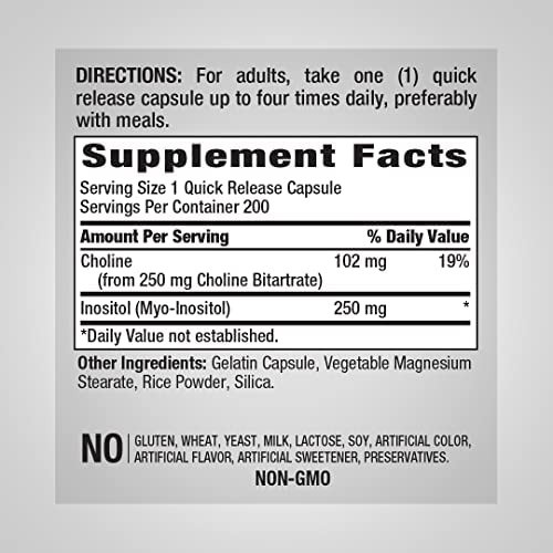 Piping Rock Colina Inositol 500mg | 200 Cápsulas | Suplement - Imagem 2