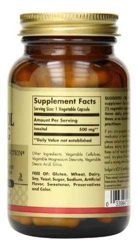 Suplemento Solgar Inositol 500 Mg Em Cápsulas Vegetais - 100 - Imagem 2