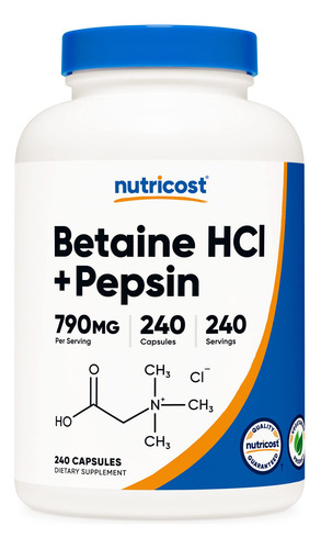 Suplemento Nutricost Betaína Hcl + Pepsina 790 Mg 240 Cápsul