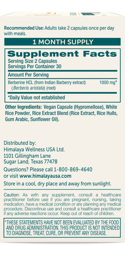 Suplemento Himalaya Berberine 1000mg 60 Cápsulas Veganas - Imagem 2