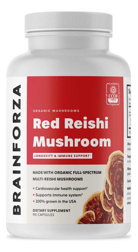 Cápsulas De Cogumelo Reishi Vermelho Orgânico Brain Forza, S