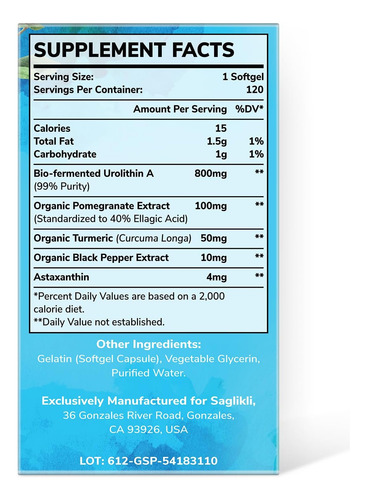 Saglikli Suplemento De Urolitina A De Alta Potência 800mg - - Imagem 4