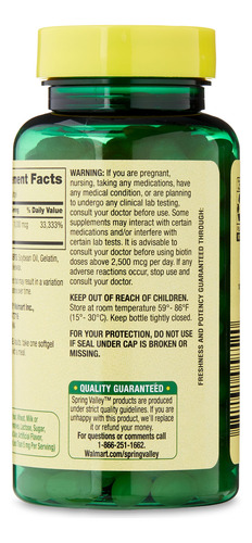 Biotina 10.000 Mcg Spring Valley 120 Cápsulas Gelatinosas - Imagem 4
