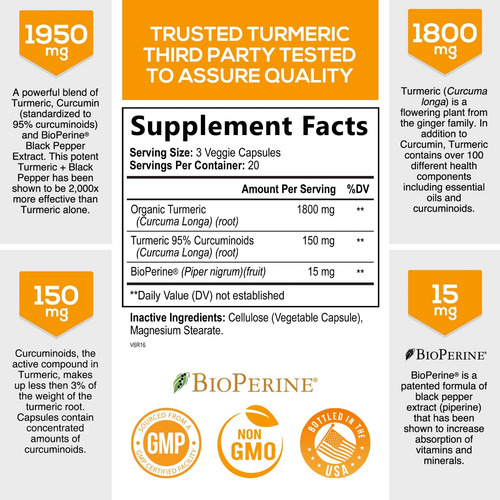 Suplemento Nature's Nutrition Cúrcuma Curcumina 1950 Mg - Imagem 2