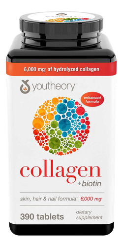 Colágeno Com Biotina 6000 Mg Youtheory 390 Comprimidos