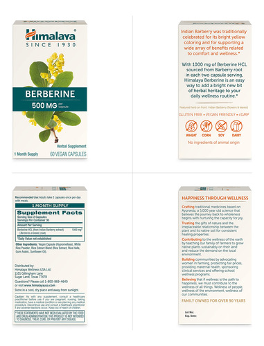 Suplemento Himalaya Berberine 1000mg 60 Cápsulas Veganas - Imagem 7
