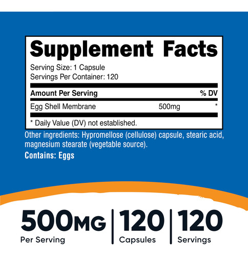 Suplemento Nutricost Egg Shell Membrane 500mg 120 Cápsulas - Imagem 2
