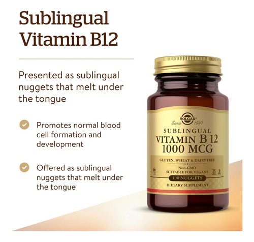 Suplemento Solgar Vitamina B12 1000mcg 100 Nuggets - Imagem 3