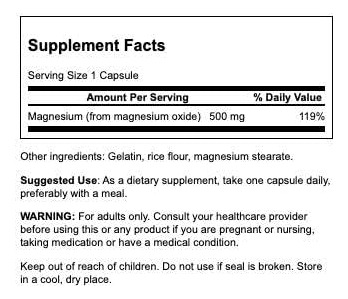 Óxido De Magnésio Swanson 500 Mg 100 Cápsulas - Imagem 2