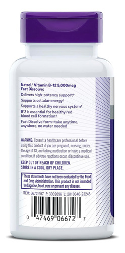 Comprimidos De Dissolução Rápida De Vitamina B12 Natrol, Pro - Imagem 9