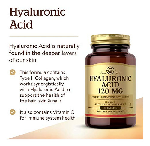 Suplemento De Ácido Hialurônico Solgar 120 Mg 30 Comprimidos - Imagem 3