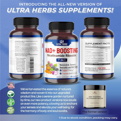 Suplemento Dietario Ultra Herbs, Nad+, 7 En 1, 90 Capsulas - Imagem 6