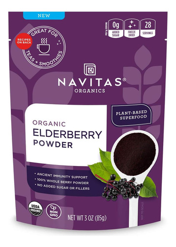 Pó De Sabugueiro Navitas Organics, Saco De 3 Onças, 28 Porçõ
