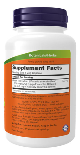 Now Foods Supplements, Thermo Green Tea, Força Extra, Com 7 - Imagem 2