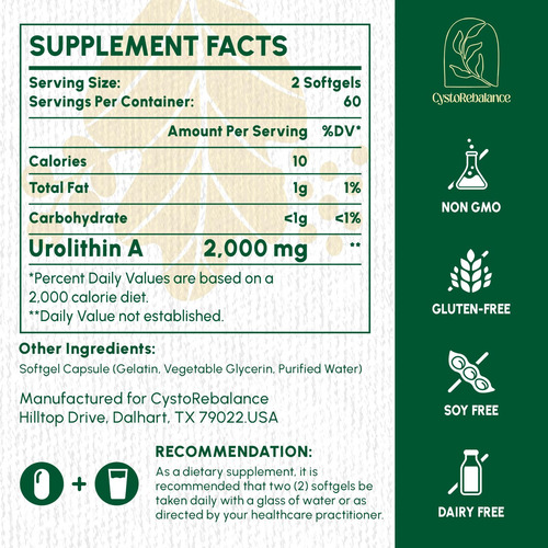 Suplemento Cystorebalance Urolitina A 2000 Mg 120 Cápsulas G - Imagem 2
